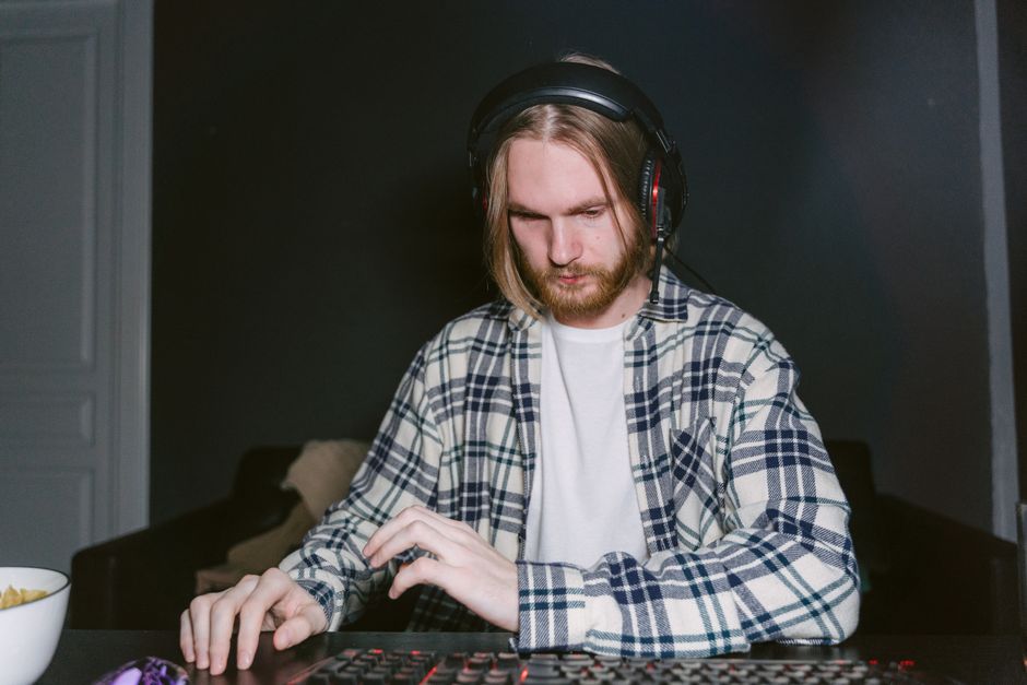 gamer wearing professional headphones