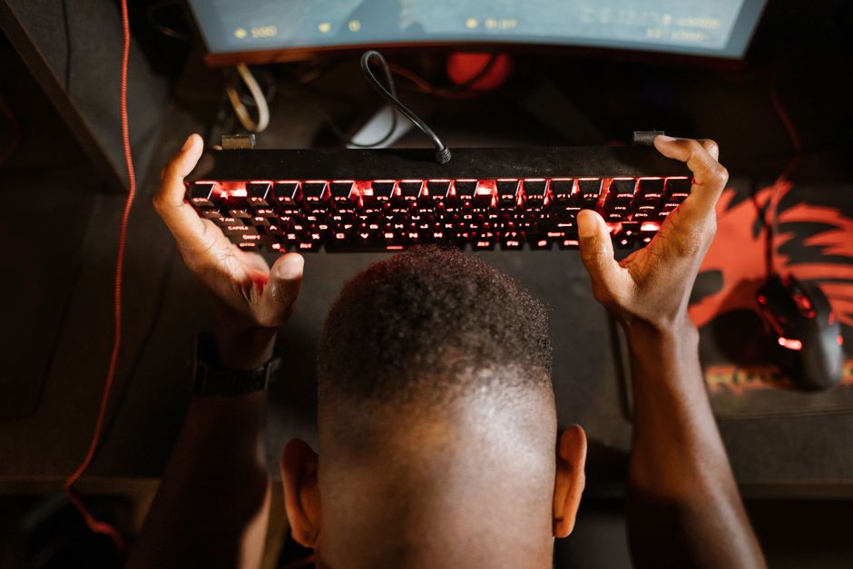 frustrated gamer playing video game